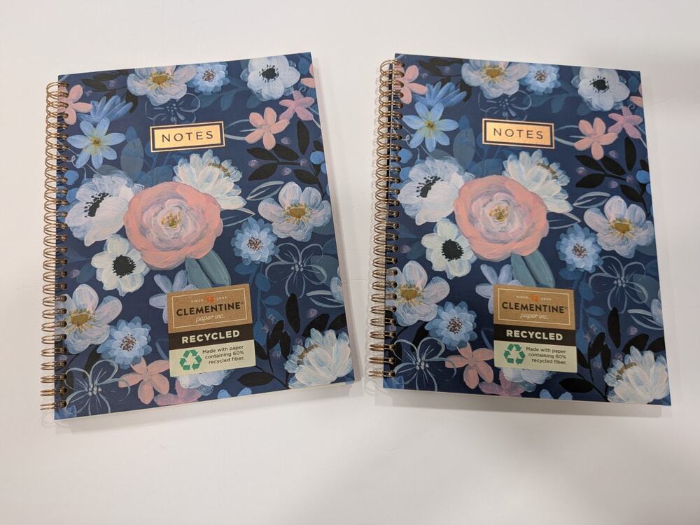 2 Clementine Paper Inc Floral Spiral Notebooks Journal Recycled Paper Gold Foil